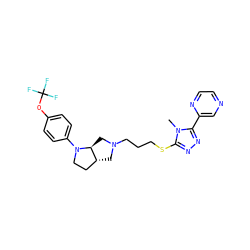 Cn1c(SCCCN2C[C@@H]3CCN(c4ccc(OC(F)(F)F)cc4)[C@H]3C2)nnc1-c1cnccn1 ZINC000653723265