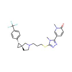 Cn1c(SCCCN2CC[C@]3(C[C@@H]3c3ccc(C(F)(F)F)cc3)C2)nnc1-c1ccc(=O)n(C)c1 ZINC001772620305