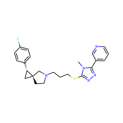 Cn1c(SCCCN2CC[C@]3(C[C@@H]3c3ccc(F)cc3)C2)nnc1-c1cccnc1 ZINC001772586894