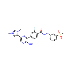 Cn1c[n+](C)cc1-c1cnc(N)c(-c2ccc(C(=O)NCc3cccc(S(C)(=O)=O)c3)c(F)c2)n1 ZINC001772603940