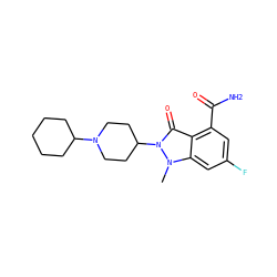 Cn1c2cc(F)cc(C(N)=O)c2c(=O)n1C1CCN(C2CCCCC2)CC1 ZINC000146732717
