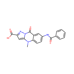 Cn1c2ccc(NC(=O)c3ccccc3)cc2c(=O)n2nc(C(=O)O)cc12 ZINC000003787086