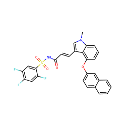 Cn1cc(/C=C/C(=O)NS(=O)(=O)c2cc(F)c(F)cc2F)c2c(Oc3ccc4ccccc4c3)cccc21 ZINC000044386299