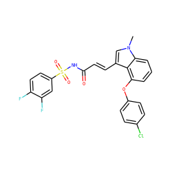 Cn1cc(/C=C/C(=O)NS(=O)(=O)c2ccc(F)c(F)c2)c2c(Oc3ccc(Cl)cc3)cccc21 ZINC000040873602