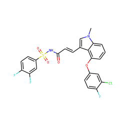 Cn1cc(/C=C/C(=O)NS(=O)(=O)c2ccc(F)c(F)c2)c2c(Oc3ccc(F)c(Cl)c3)cccc21 ZINC000044386962