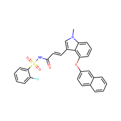 Cn1cc(/C=C/C(=O)NS(=O)(=O)c2ccccc2F)c2c(Oc3ccc4ccccc4c3)cccc21 ZINC000040873655