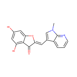 Cn1cc(/C=C2\Oc3cc(O)cc(O)c3C2=O)c2cccnc21 ZINC000049073346