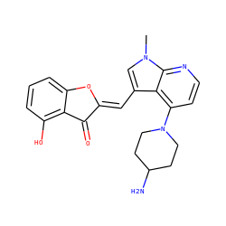 Cn1cc(/C=C2\Oc3cccc(O)c3C2=O)c2c(N3CCC(N)CC3)ccnc21 ZINC000049073406