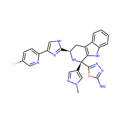 Cn1cc([C@@]2(c3nnc(N)o3)N[C@@H](c3nc(-c4ccc(F)cn4)c[nH]3)Cc3c2[nH]c2ccccc32)cn1 ZINC000141379015