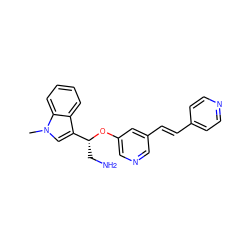 Cn1cc([C@@H](CN)Oc2cncc(/C=C/c3ccncc3)c2)c2ccccc21 ZINC000045286757