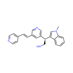 Cn1cc([C@@H](CN)c2cncc(/C=C/c3ccncc3)c2)c2ccccc21 ZINC000014957723