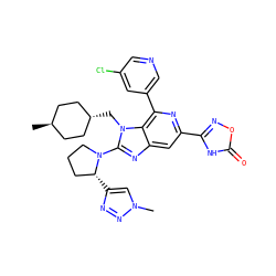 Cn1cc([C@@H]2CCCN2c2nc3cc(-c4noc(=O)[nH]4)nc(-c4cncc(Cl)c4)c3n2C[C@H]2CC[C@H](C)CC2)nn1 ZINC000261101921