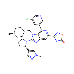 Cn1cc([C@H]2CCCN2c2nc3cc(-c4noc(=O)[nH]4)nc(-c4cncc(Cl)c4)c3n2C[C@H]2CC[C@H](C)CC2)cn1 ZINC000261138815