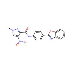 Cn1cc([N+](=O)[O-])c(C(=O)Nc2ccc(-c3nc4ccccc4o3)cc2)n1 ZINC000000911917