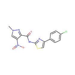 Cn1cc([N+](=O)[O-])c(C(=O)Nc2nc(-c3ccc(Cl)cc3)cs2)n1 ZINC000001001152