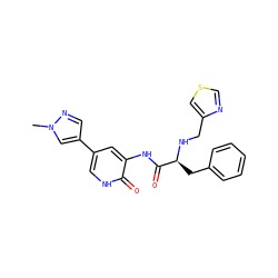 Cn1cc(-c2c[nH]c(=O)c(NC(=O)[C@H](Cc3ccccc3)NCc3cscn3)c2)cn1 ZINC000084713823