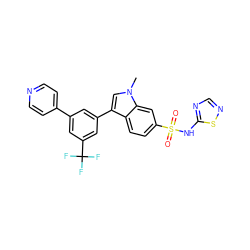 Cn1cc(-c2cc(-c3ccncc3)cc(C(F)(F)F)c2)c2ccc(S(=O)(=O)Nc3ncns3)cc21 ZINC000205424368