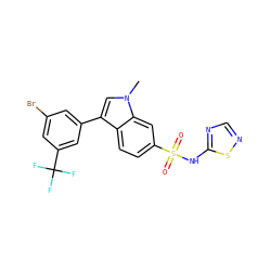 Cn1cc(-c2cc(Br)cc(C(F)(F)F)c2)c2ccc(S(=O)(=O)Nc3ncns3)cc21 ZINC000205423172