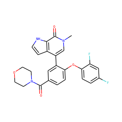 Cn1cc(-c2cc(C(=O)N3CCOCC3)ccc2Oc2ccc(F)cc2F)c2cc[nH]c2c1=O ZINC000146355487