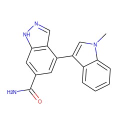 Cn1cc(-c2cc(C(N)=O)cc3[nH]ncc23)c2ccccc21 ZINC000116210412