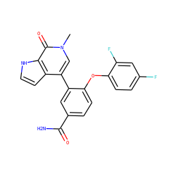 Cn1cc(-c2cc(C(N)=O)ccc2Oc2ccc(F)cc2F)c2cc[nH]c2c1=O ZINC000146700891