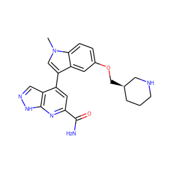 Cn1cc(-c2cc(C(N)=O)nc3[nH]ncc23)c2cc(OC[C@@H]3CCCNC3)ccc21 ZINC000034603887