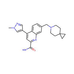 Cn1cc(-c2cc(C(N)=O)nc3cc(CN4CCC5(CC4)CC5)ccc23)cn1 ZINC000221610604