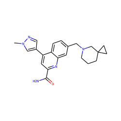 Cn1cc(-c2cc(C(N)=O)nc3cc(CN4CCCC5(CC5)C4)ccc23)cn1 ZINC000221618462