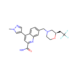 Cn1cc(-c2cc(C(N)=O)nc3cc(CN4CCO[C@H](CC(F)(F)F)C4)ccc23)cn1 ZINC000221606341