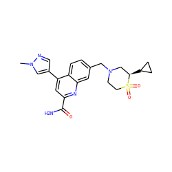Cn1cc(-c2cc(C(N)=O)nc3cc(CN4CCS(=O)(=O)[C@H](C5CC5)C4)ccc23)cn1 ZINC000221618986