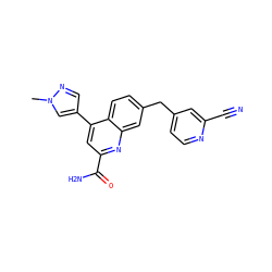 Cn1cc(-c2cc(C(N)=O)nc3cc(Cc4ccnc(C#N)c4)ccc23)cn1 ZINC000221615787