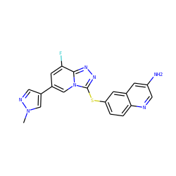 Cn1cc(-c2cc(F)c3nnc(Sc4ccc5ncc(N)cc5c4)n3c2)cn1 ZINC000218833562