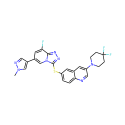 Cn1cc(-c2cc(F)c3nnc(Sc4ccc5ncc(N6CCC(F)(F)CC6)cc5c4)n3c2)cn1 ZINC000204990995