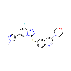 Cn1cc(-c2cc(F)c3nnc(Sc4ccc5ncc(N6CCOCC6)cc5c4)n3c2)cn1 ZINC000204999940