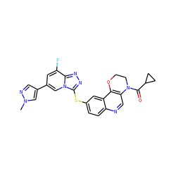 Cn1cc(-c2cc(F)c3nnc(Sc4ccc5ncc6c(c5c4)OCCN6C(=O)C4CC4)n3c2)cn1 ZINC000220152777