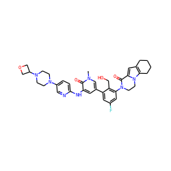 Cn1cc(-c2cc(F)cc(N3CCn4c(cc5c4CCCC5)C3=O)c2CO)cc(Nc2ccc(N3CCN(C4COC4)CC3)cn2)c1=O ZINC000072318151