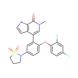 Cn1cc(-c2cc(N3CCCS3(=O)=O)ccc2Oc2ccc(F)cc2F)c2cc[nH]c2c1=O ZINC000146392677