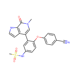 Cn1cc(-c2cc(NS(C)(=O)=O)ccc2Oc2ccc(C#N)cc2)c2cc[nH]c2c1=O ZINC000146728590