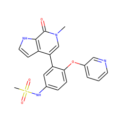 Cn1cc(-c2cc(NS(C)(=O)=O)ccc2Oc2cccnc2)c2cc[nH]c2c1=O ZINC000146730245