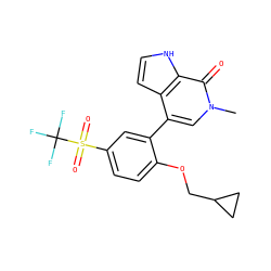 Cn1cc(-c2cc(S(=O)(=O)C(F)(F)F)ccc2OCC2CC2)c2cc[nH]c2c1=O ZINC000146444991