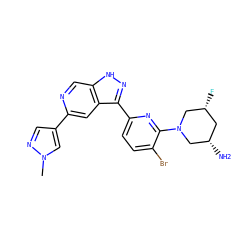 Cn1cc(-c2cc3c(-c4ccc(Br)c(N5C[C@@H](N)C[C@@H](F)C5)n4)n[nH]c3cn2)cn1 ZINC000205259611