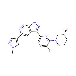 Cn1cc(-c2cc3c(-c4ccc(Br)c(N5CCC[C@@H](O)C5)n4)n[nH]c3cn2)cn1 ZINC000205244890