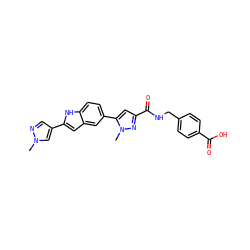 Cn1cc(-c2cc3cc(-c4cc(C(=O)NCc5ccc(C(=O)O)cc5)nn4C)ccc3[nH]2)cn1 ZINC000115833774
