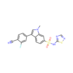 Cn1cc(-c2ccc(C#N)c(F)c2)c2ccc(S(=O)(=O)Nc3ncns3)cc21 ZINC000205424971