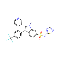 Cn1cc(-c2ccc(C(F)(F)F)cc2-c2ccncc2)c2ccc(S(=O)(=O)Nc3ncns3)cc21 ZINC000096921726