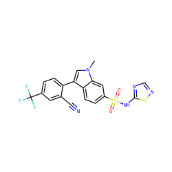 Cn1cc(-c2ccc(C(F)(F)F)cc2C#N)c2ccc(S(=O)(=O)Nc3ncns3)cc21 ZINC000205423116