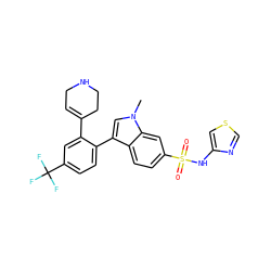 Cn1cc(-c2ccc(C(F)(F)F)cc2C2=CCNCC2)c2ccc(S(=O)(=O)Nc3cscn3)cc21 ZINC000205428685