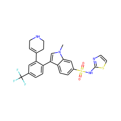 Cn1cc(-c2ccc(C(F)(F)F)cc2C2=CCNCC2)c2ccc(S(=O)(=O)Nc3nccs3)cc21 ZINC000207143614