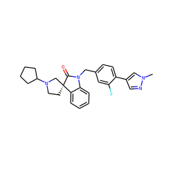 Cn1cc(-c2ccc(CN3C(=O)[C@@]4(CCN(C5CCCC5)C4)c4ccccc43)cc2F)cn1 ZINC000095587853