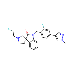 Cn1cc(-c2ccc(CN3C(=O)[C@@]4(CCN(CCF)C4)c4ccccc43)c(F)c2)cn1 ZINC000095589387